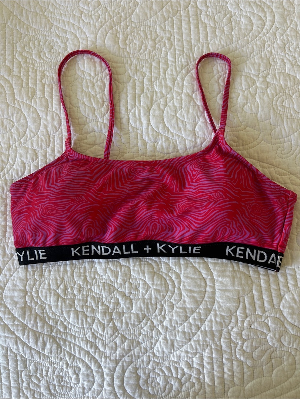 Kendall & Kylie Hot Pink Zebra-Print Swim Top Sz L